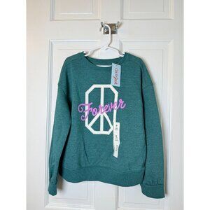 Cat & Jack Girls Green Sweatshirt with Peace Sign & Forever Graphic Sz M(8)